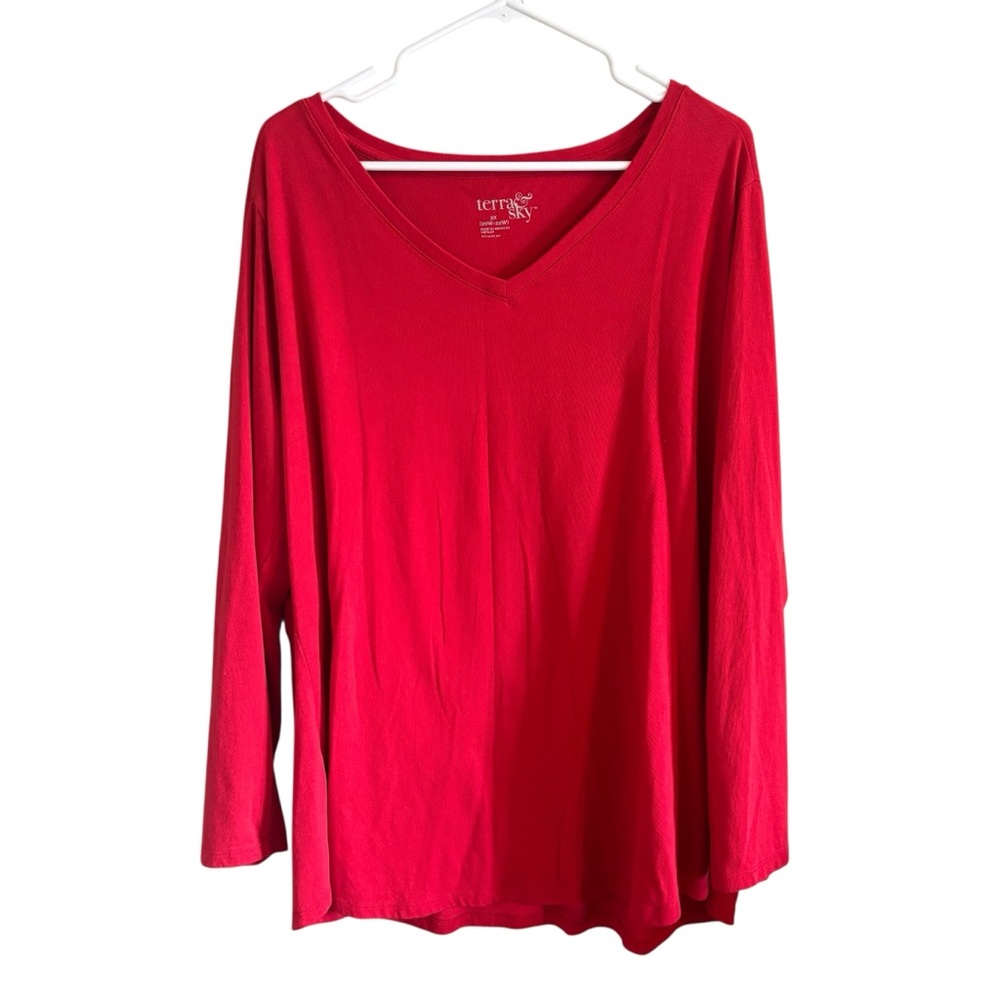 Terra & Sky Red Long Sleeve Top 2X EUC